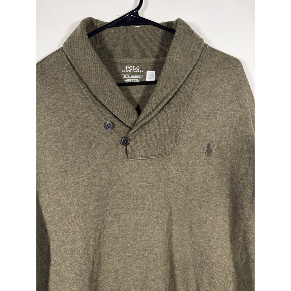 Polo Ralph Lauren Mens XL Olive Green Shawl Collar Button Pullover Sweatshirt